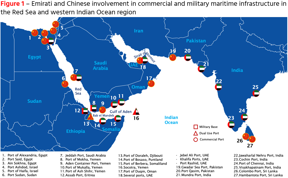 Emirati and Chinese involvement in commercial and military infrastructure in the Red Sea and western Indian Ocean region